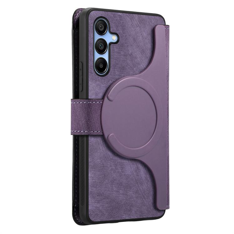Funda Neo MagSafe RFID antirrobo con cremallera para Samsung Galaxy A16, de cuero estilo retro (morado)