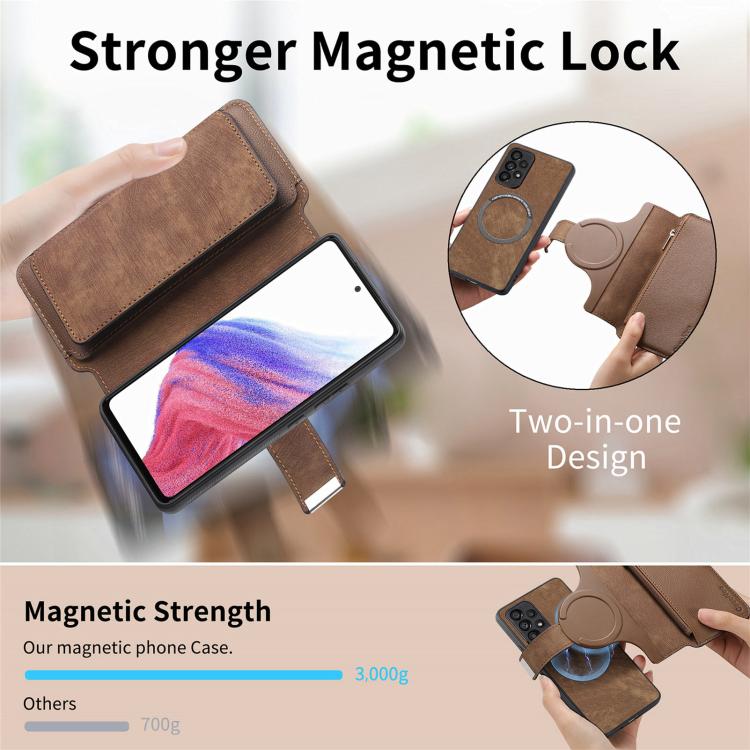 Funda Neo MagSafe RFID antirrobo con cremallera para Samsung Galaxy A53, de cuero estilo retro (marrón)