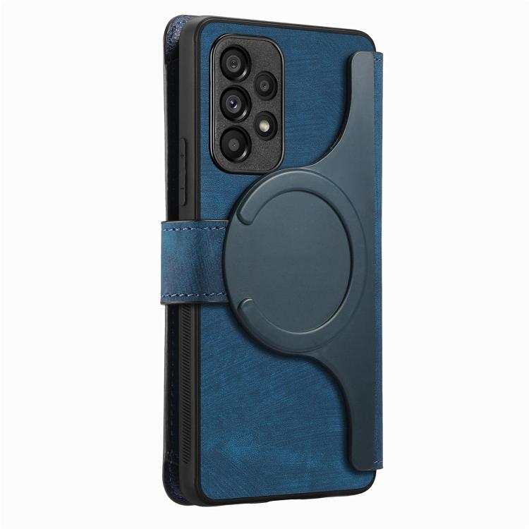 Funda Neo MagSafe RFID antirrobo con cremallera para Samsung Galaxy A53, de cuero estilo retro (azul)