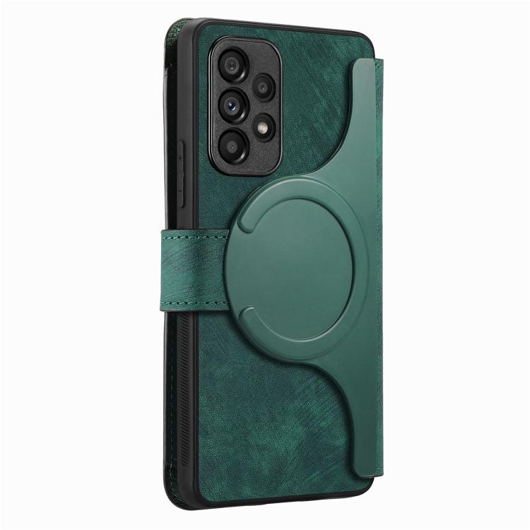 Funda Neo MagSafe RFID antirrobo con cremallera para Samsung Galaxy A53, de cuero estilo retro (verde)