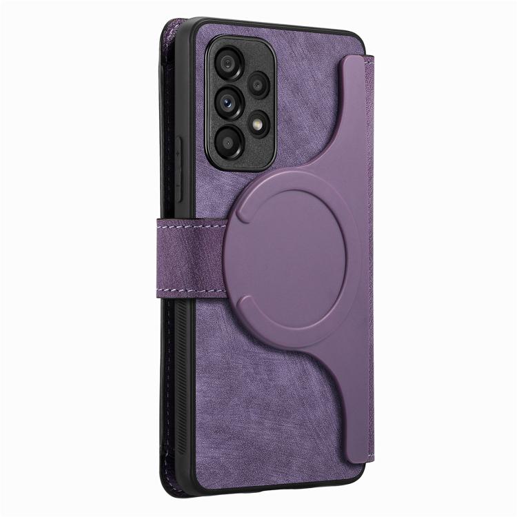 Funda Neo MagSafe RFID antirrobo con cremallera para Samsung Galaxy A53, de cuero estilo retro (morado)