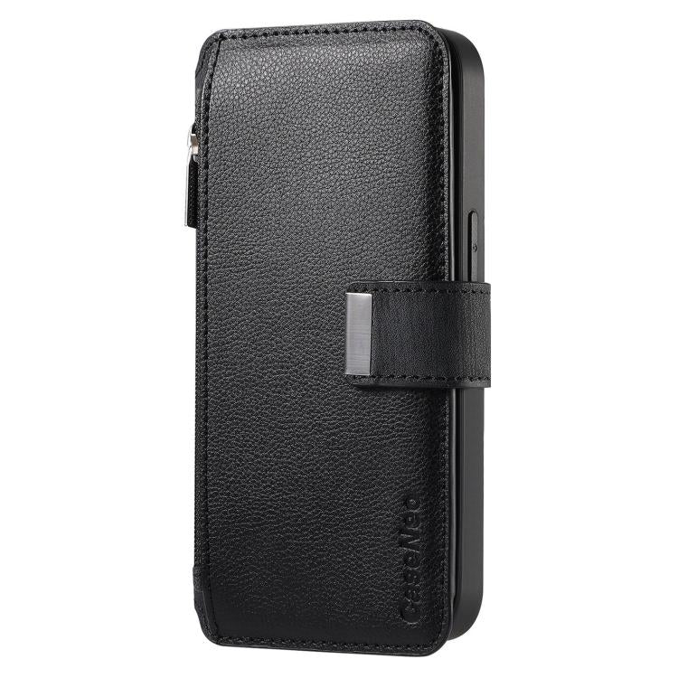 Funda Neo MagSafe RFID antirrobo con cremallera para Samsung Galaxy A14 5G, de cuero estilo retro (negro)