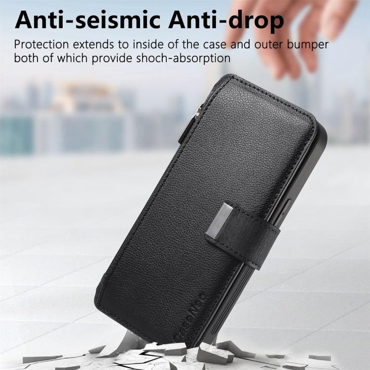 Funda Neo MagSafe RFID antirrobo con cremallera para Samsung Galaxy A14 5G, de cuero estilo retro (negro)