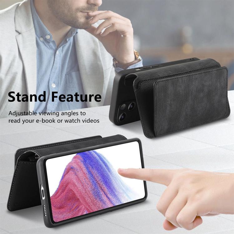 Funda Neo MagSafe RFID antirrobo con cremallera para Samsung Galaxy A14 5G, de cuero estilo retro (negro)