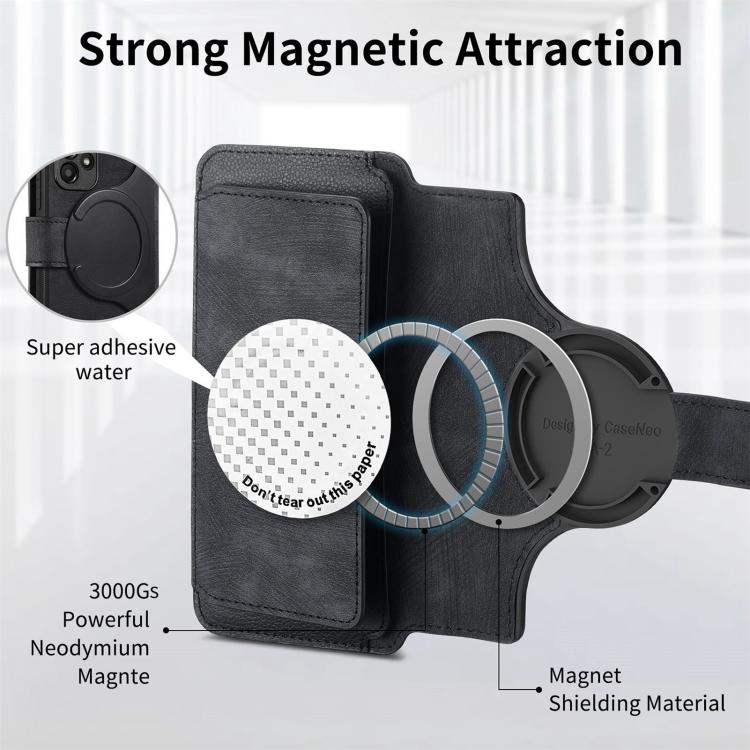 Funda Neo MagSafe RFID antirrobo con cremallera para Samsung Galaxy A14 5G, de cuero estilo retro (negro)
