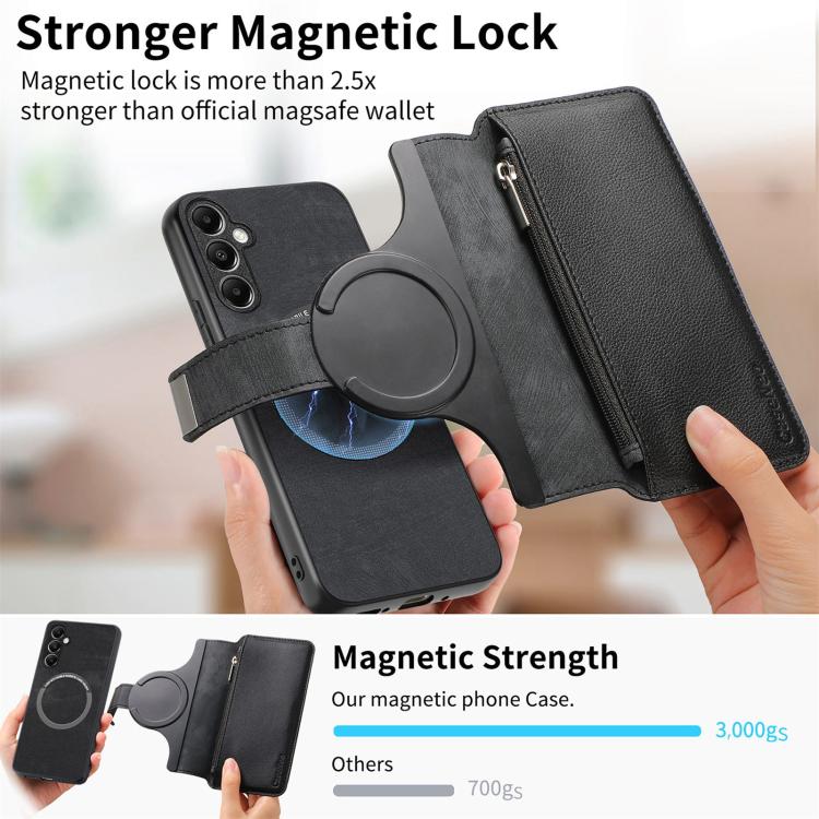 Funda Neo MagSafe RFID antirrobo con cremallera para Samsung Galaxy A14 5G, de cuero estilo retro (negro)