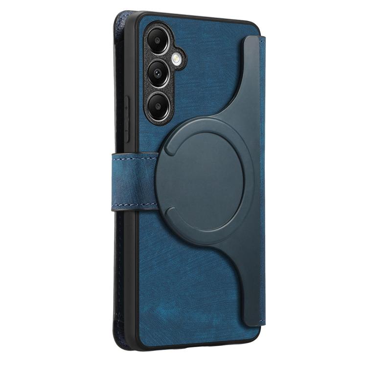 Funda Neo MagSafe RFID antirrobo con cremallera para Samsung Galaxy A14 5G, de cuero estilo retro (azul)
