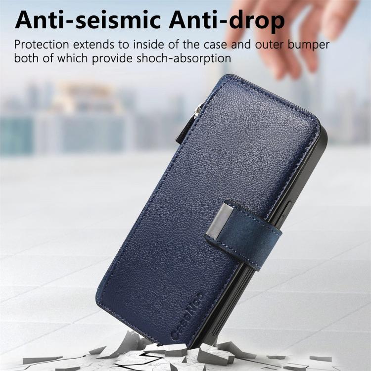 Funda Neo MagSafe RFID antirrobo con cremallera para Samsung Galaxy A14 5G, de cuero estilo retro (azul)