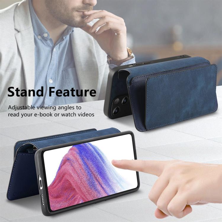 Funda Neo MagSafe RFID antirrobo con cremallera para Samsung Galaxy A14 5G, de cuero estilo retro (azul)