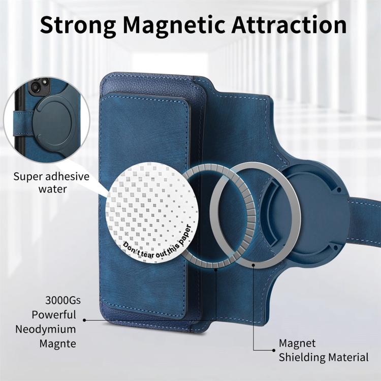 Funda Neo MagSafe RFID antirrobo con cremallera para Samsung Galaxy A14 5G, de cuero estilo retro (azul)