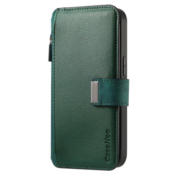 Funda Neo MagSafe RFID antirrobo con cremallera para Samsung Galaxy A14 5G, de cuero estilo retro (verde)