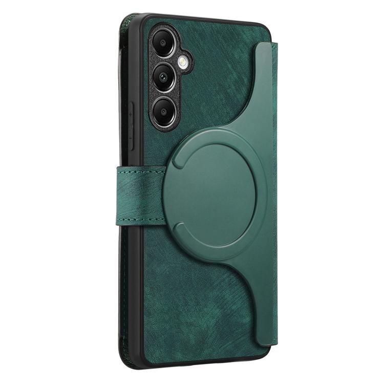 Funda Neo MagSafe RFID antirrobo con cremallera para Samsung Galaxy A14 5G, de cuero estilo retro (verde)