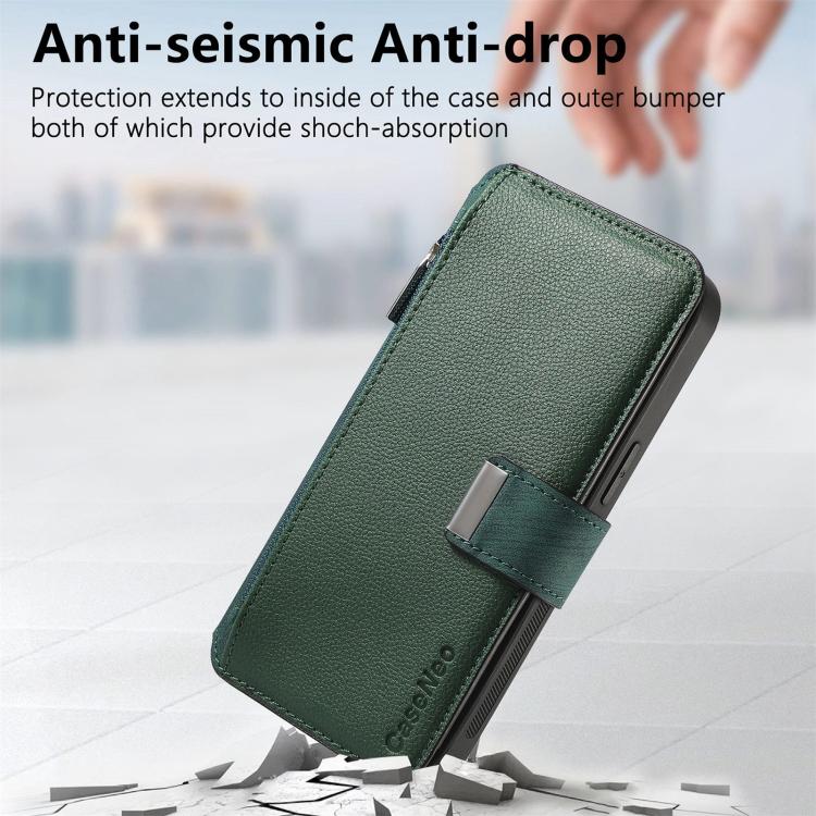 Funda Neo MagSafe RFID antirrobo con cremallera para Samsung Galaxy A14 5G, de cuero estilo retro (verde)