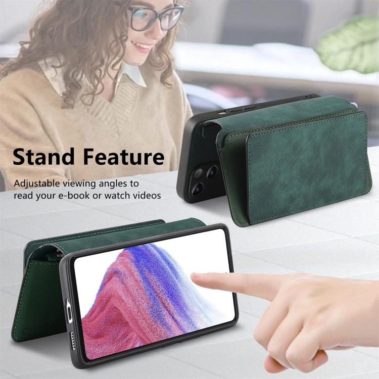 Funda Neo MagSafe RFID antirrobo con cremallera para Samsung Galaxy A14 5G, de cuero estilo retro (verde)