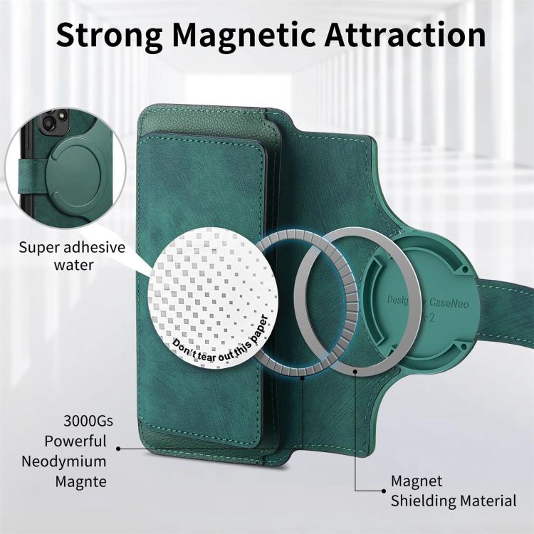 Funda Neo MagSafe RFID antirrobo con cremallera para Samsung Galaxy A14 5G, de cuero estilo retro (verde)