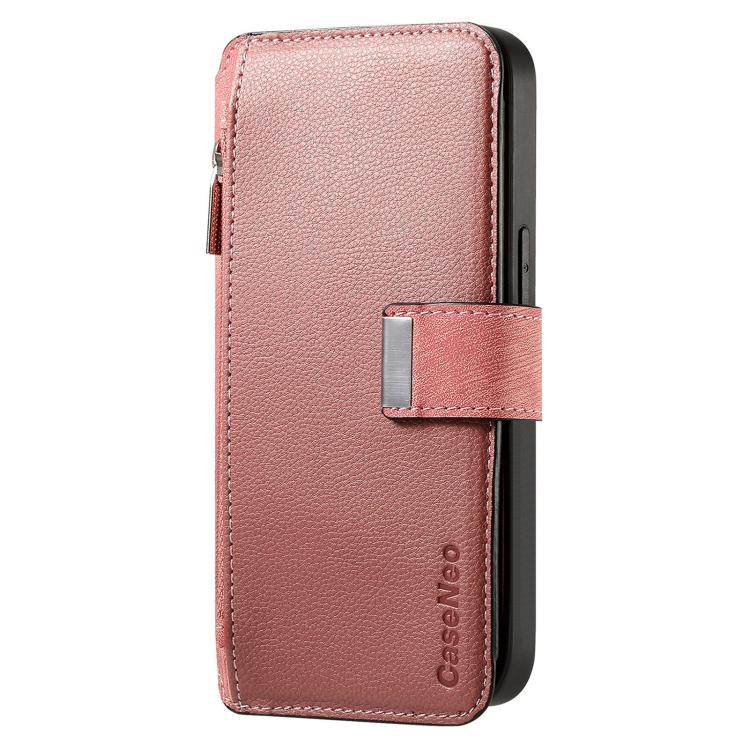Funda Neo MagSafe RFID antirrobo con cremallera para Samsung Galaxy A14 5G, de cuero estilo retro (rosa)