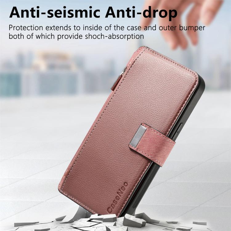 Funda Neo MagSafe RFID antirrobo con cremallera para Samsung Galaxy A14 5G, de cuero estilo retro (rosa)