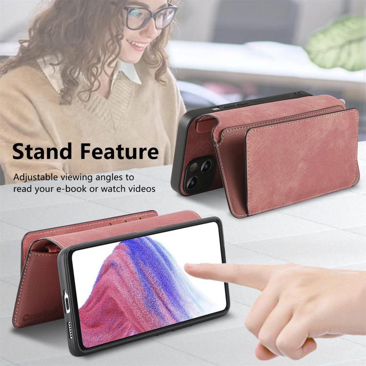 Funda Neo MagSafe RFID antirrobo con cremallera para Samsung Galaxy A14 5G, de cuero estilo retro (rosa)