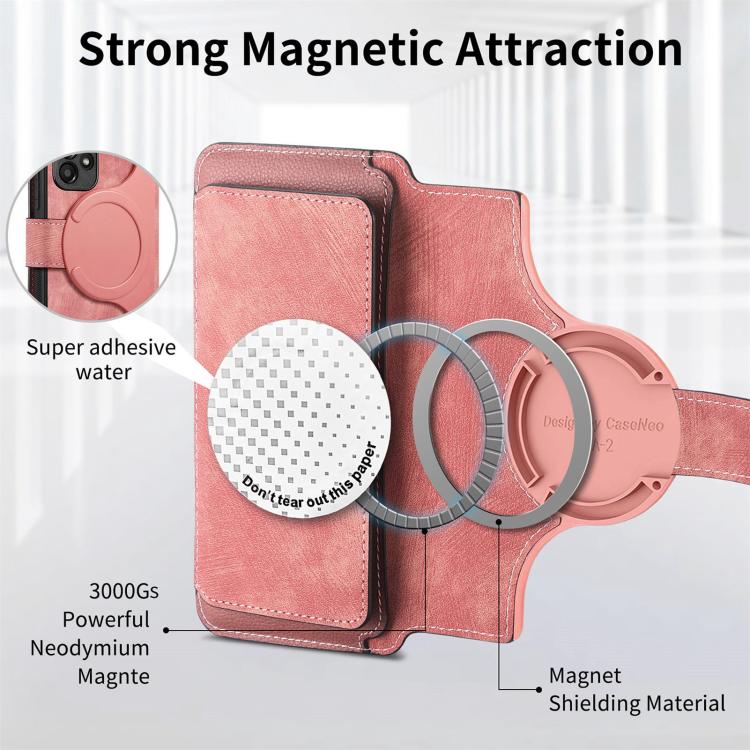 Funda Neo MagSafe RFID antirrobo con cremallera para Samsung Galaxy A14 5G, de cuero estilo retro (rosa)