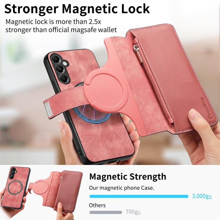 Funda Neo MagSafe RFID antirrobo con cremallera para Samsung Galaxy A14 5G, de cuero estilo retro (rosa)