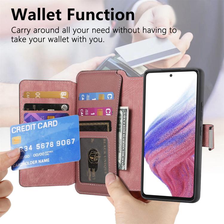 Funda Neo MagSafe RFID antirrobo con cremallera para Samsung Galaxy A14 5G, de cuero estilo retro (rosa)