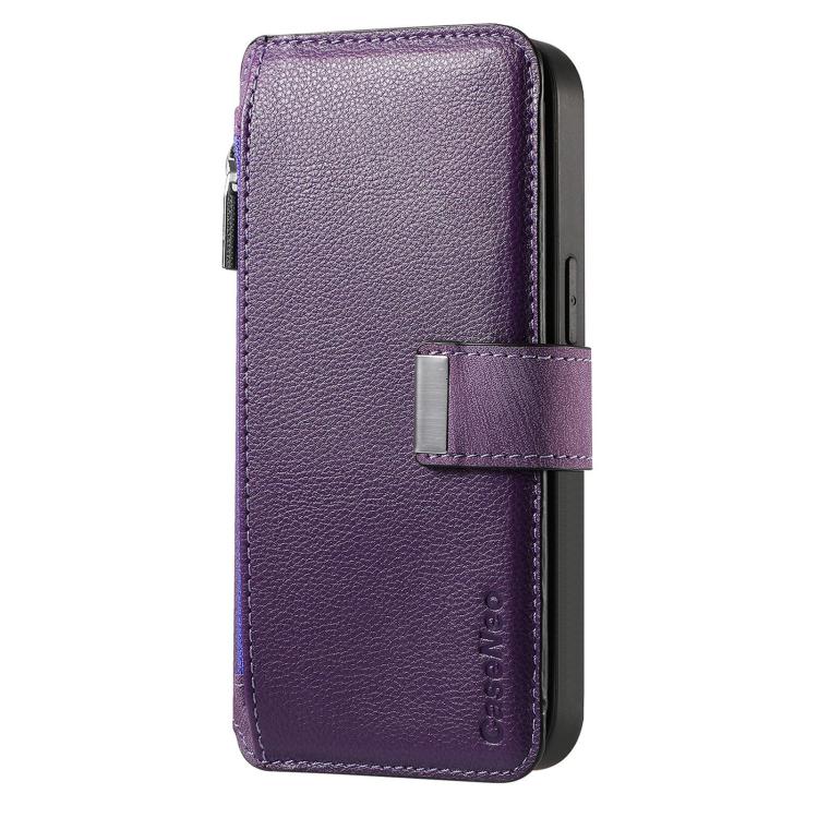 Funda Neo MagSafe RFID antirrobo con cremallera para Samsung Galaxy A14 5G, estilo retro, de cuero (morado)