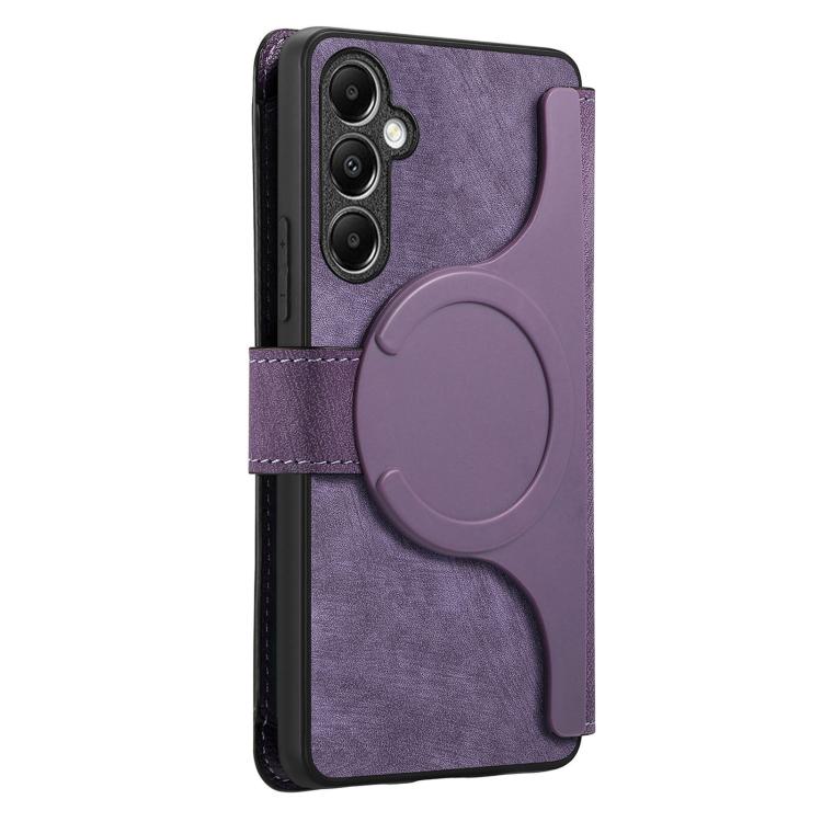 Funda Neo MagSafe RFID antirrobo con cremallera para Samsung Galaxy A14 5G, estilo retro, de cuero (morado)