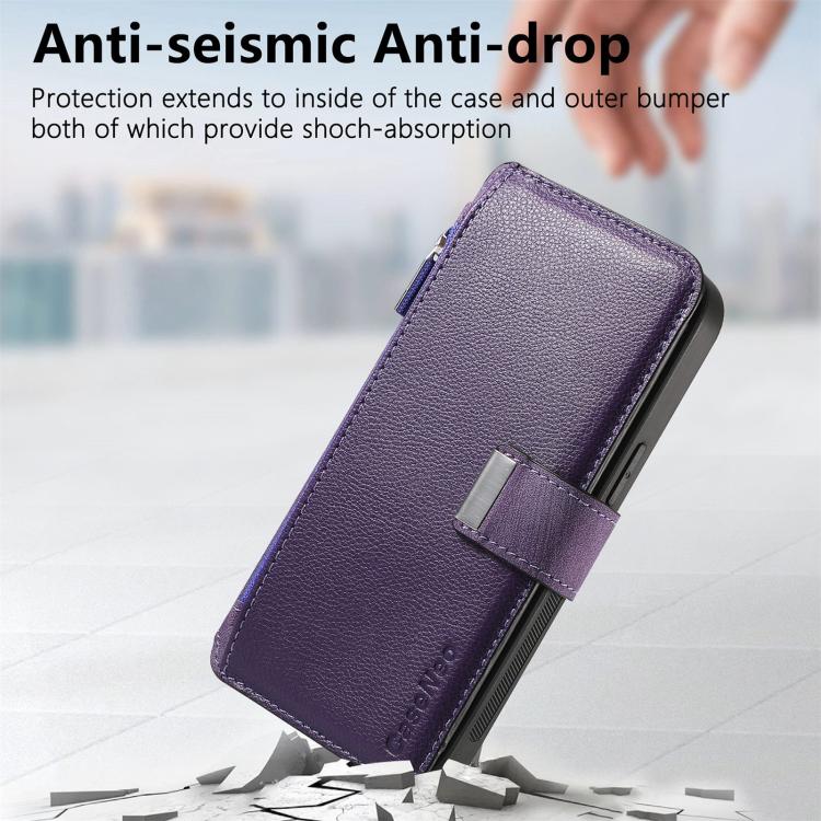 Funda Neo MagSafe RFID antirrobo con cremallera para Samsung Galaxy A14 5G, estilo retro, de cuero (morado)