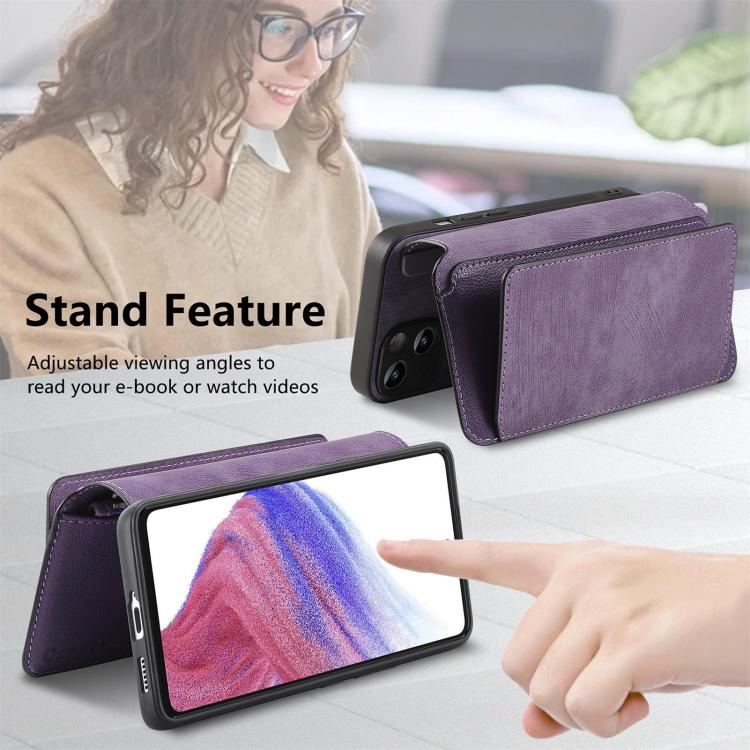 Funda Neo MagSafe RFID antirrobo con cremallera para Samsung Galaxy A14 5G, estilo retro, de cuero (morado)