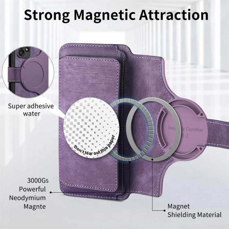 Funda Neo MagSafe RFID antirrobo con cremallera para Samsung Galaxy A14 5G, estilo retro, de cuero (morado)