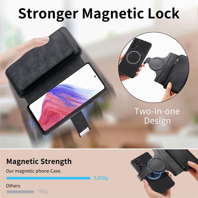Funda Neo MagSafe RFID antirrobo con cremallera para Samsung Galaxy S25 Edge 5G, de cuero estilo retro (negra)