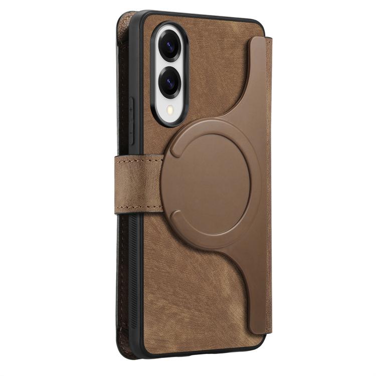 Funda Neo MagSafe RFID antirrobo con cremallera para Samsung Galaxy S25 Edge 5G, estilo cartera, de cuero retro (marrón)