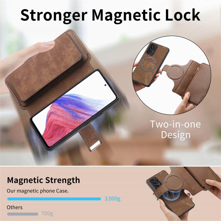 Funda Neo MagSafe RFID antirrobo con cremallera para Samsung Galaxy S25 Edge 5G, estilo cartera, de cuero retro (marrón)