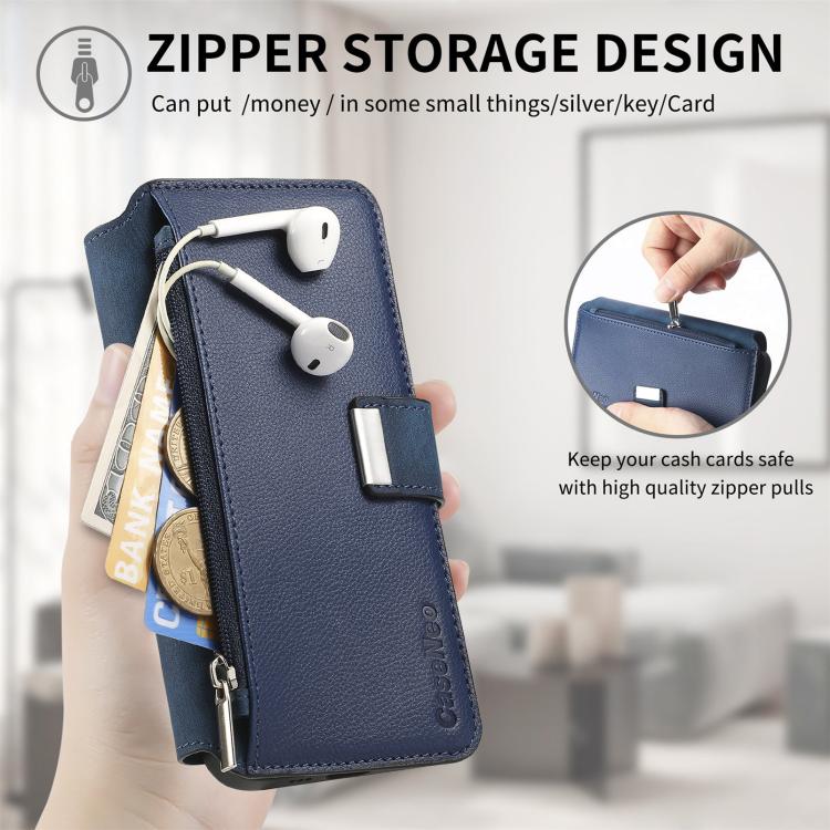 Funda Neo MagSafe RFID antirrobo con cremallera para Samsung Galaxy S25 Edge 5G, de cuero estilo retro (azul)