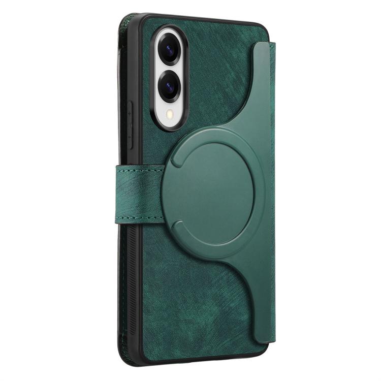 Funda Neo MagSafe RFID antirrobo con cremallera para Samsung Galaxy S25 Edge 5G, de cuero estilo retro (verde)