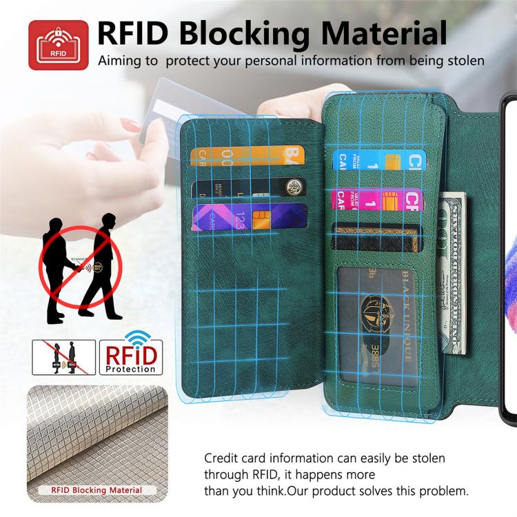 Funda Neo MagSafe RFID antirrobo con cremallera para Samsung Galaxy S25 Edge 5G, de cuero estilo retro (verde)