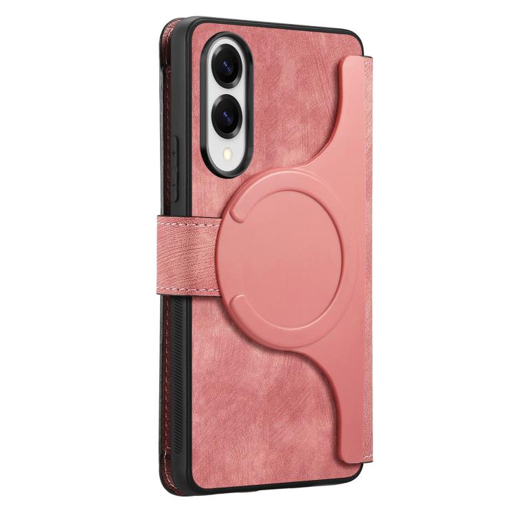 Funda Neo MagSafe RFID antirrobo con cremallera para Samsung Galaxy S25 Edge 5G, estilo retro, de cuero (rosa)
