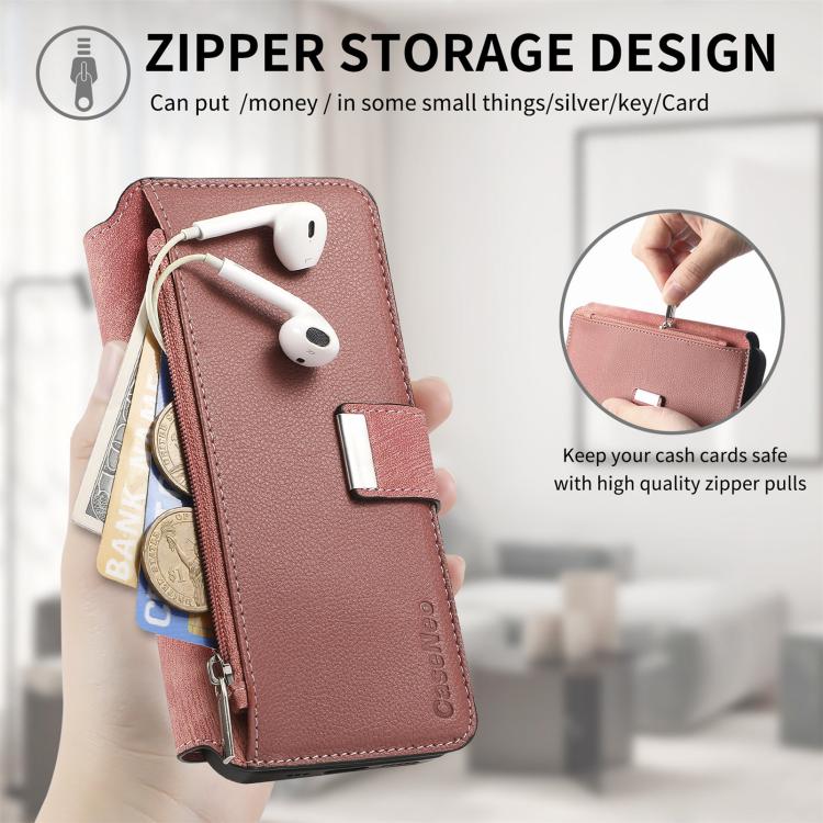 Funda Neo MagSafe RFID antirrobo con cremallera para Samsung Galaxy S25 Edge 5G, estilo retro, de cuero (rosa)