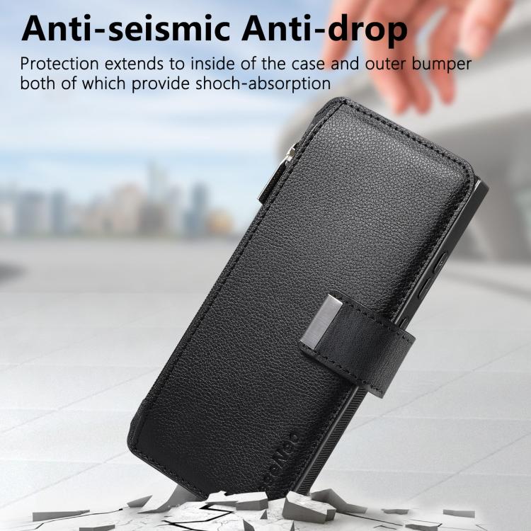 Funda Neo MagSafe RFID antirrobo con cremallera para Samsung Galaxy S25 Ultra 5G, de cuero estilo retro (negra)