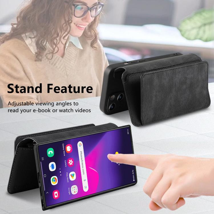 Funda Neo MagSafe RFID antirrobo con cremallera para Samsung Galaxy S25 Ultra 5G, de cuero estilo retro (negra)