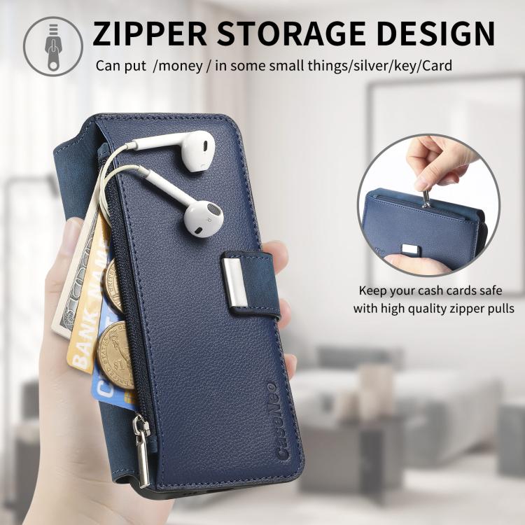 Funda Neo MagSafe RFID antirrobo con cremallera para Samsung Galaxy S25 Ultra 5G, de cuero estilo retro (azul)