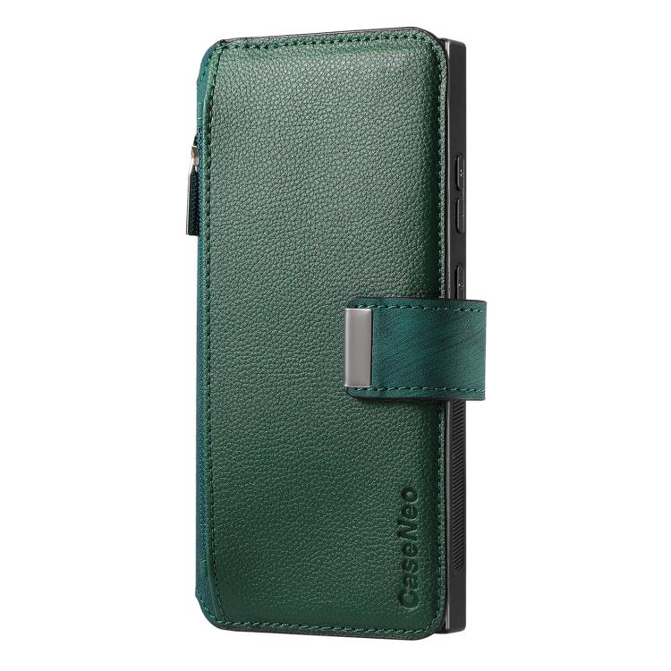 Funda Neo MagSafe RFID antirrobo con cremallera para Samsung Galaxy S25 Ultra 5G, de cuero estilo retro (verde)