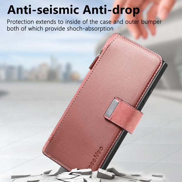 Funda Neo MagSafe RFID antirrobo con cremallera para Samsung Galaxy S25 Ultra 5G, estilo retro, de cuero (rosa)