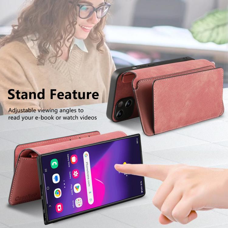 Funda Neo MagSafe RFID antirrobo con cremallera para Samsung Galaxy S25 Ultra 5G, estilo retro, de cuero (rosa)