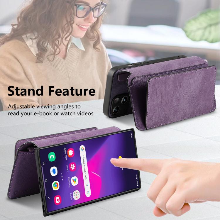 Funda Neo MagSafe RFID antirrobo con cremallera para Samsung Galaxy S25 Ultra 5G, estilo retro, de cuero (morado)