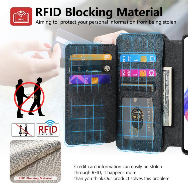 Funda Neo MagSafe RFID antirrobo con cremallera para Samsung Galaxy S24 FE 5G, de cuero estilo retro (negra)