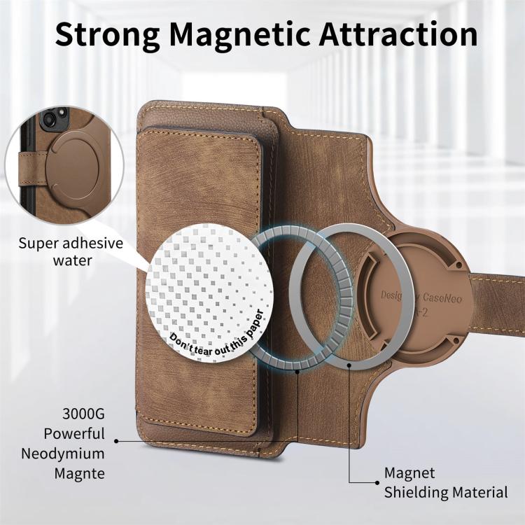 Funda Neo MagSafe RFID antirrobo con cremallera para Samsung Galaxy S24 FE 5G, estilo billetera de cuero retro (marrón)