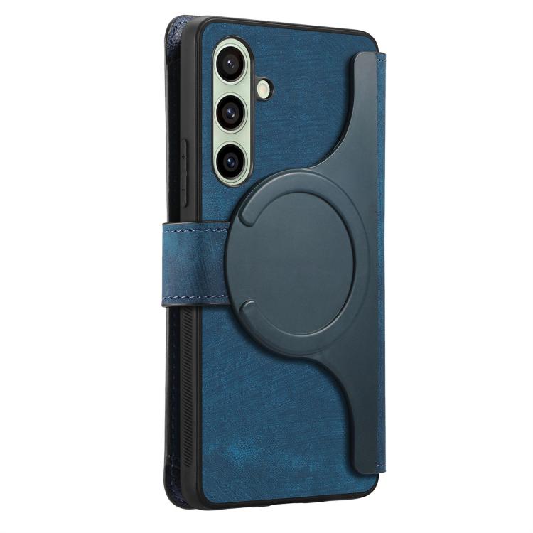 Funda Neo MagSafe RFID antirrobo con cremallera para Samsung Galaxy S24 FE 5G, estilo retro, de cuero (azul)