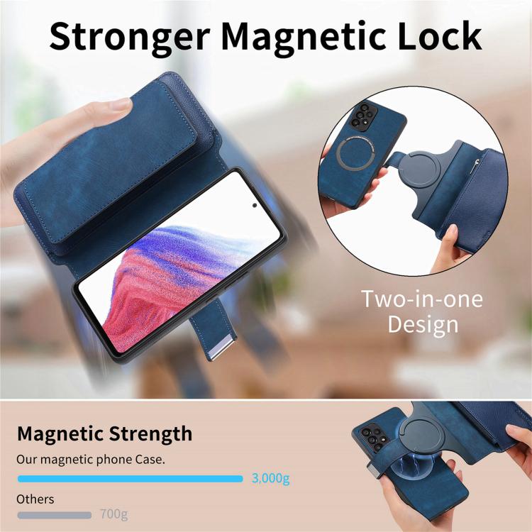 Funda Neo MagSafe RFID antirrobo con cremallera para Samsung Galaxy S24 FE 5G, estilo retro, de cuero (azul)