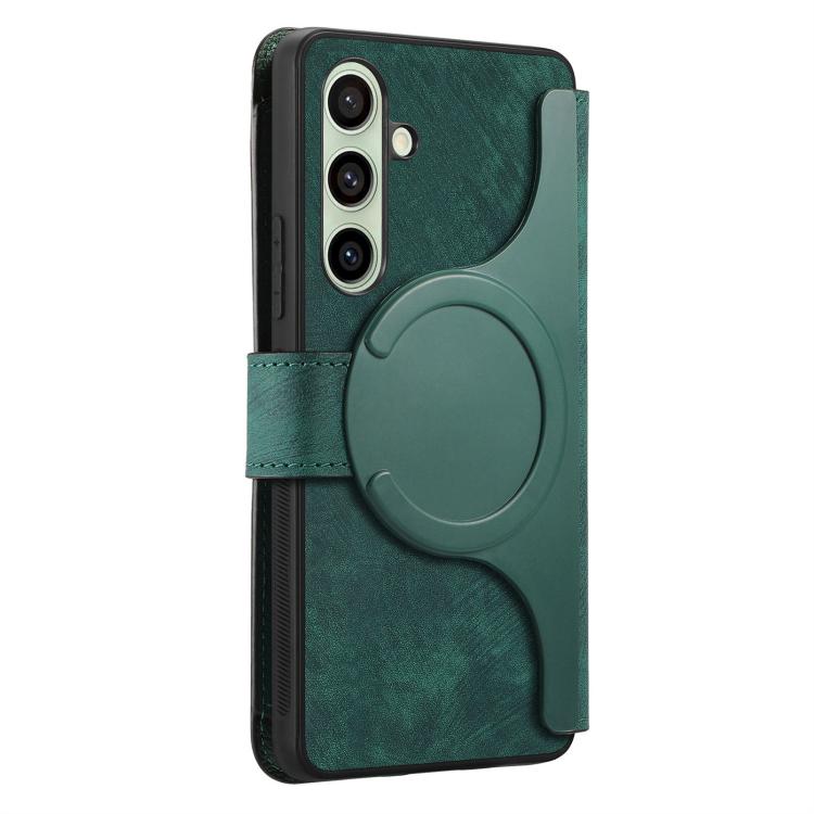 Funda Neo MagSafe RFID antirrobo con cremallera para Samsung Galaxy S24 FE 5G, de cuero estilo retro (verde)